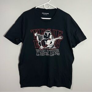 True Religion World Tour Buddha Black Red White Short Sleeve T-Shirt Mens Large